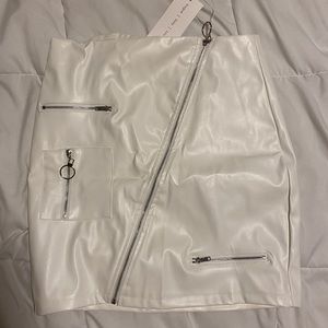Faux white leather mini skirt